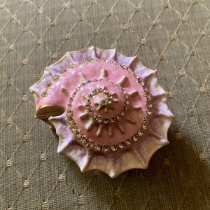 Beautiful Rhinestone and Enameled Nautilus Shell Shaped Trinket Box